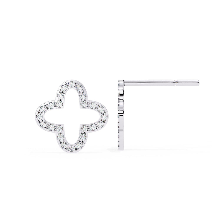  Round Cut Lab Diamond in  white gold Open Clover Stud Earrings