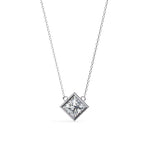 Diamond necklace with a square pendant on a white background