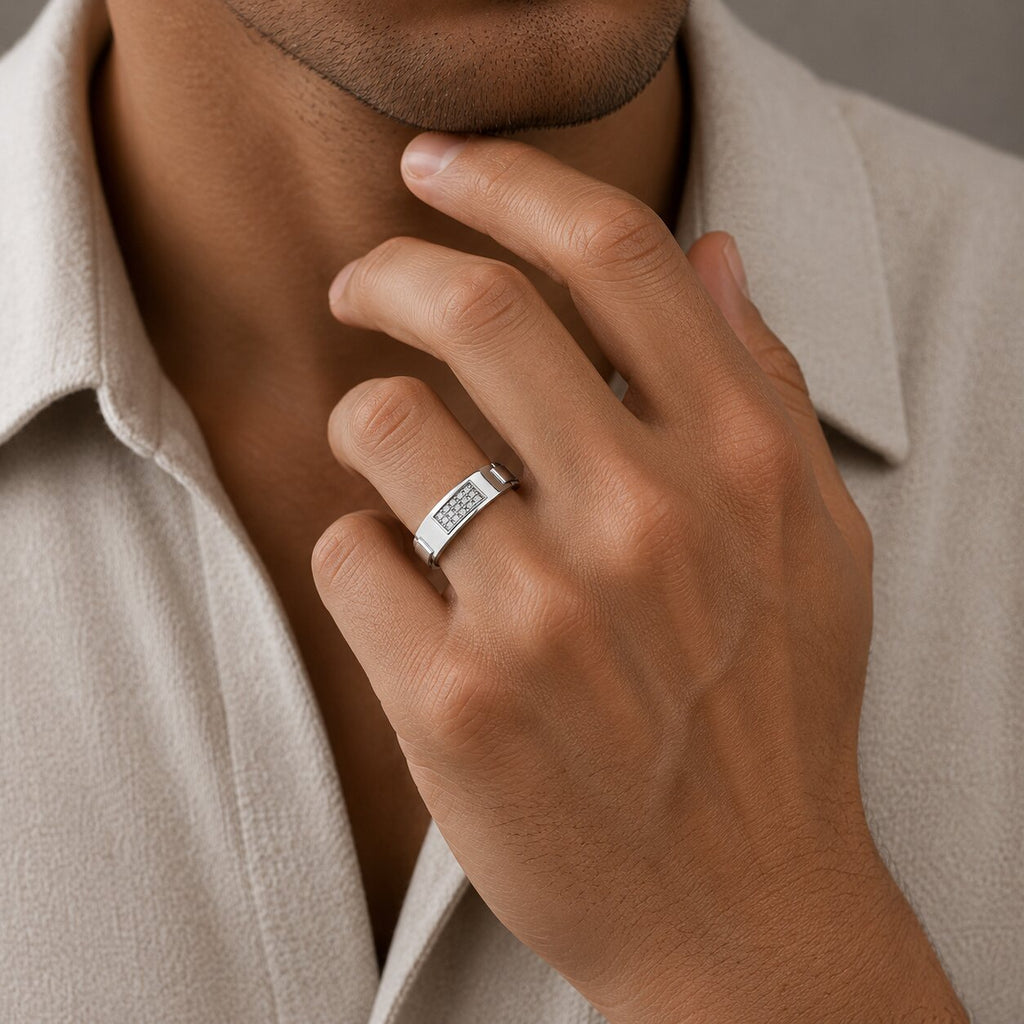 0.15 Carat Round Cut Lab Grown Cluster Diamond Classic Mens Signet Ring