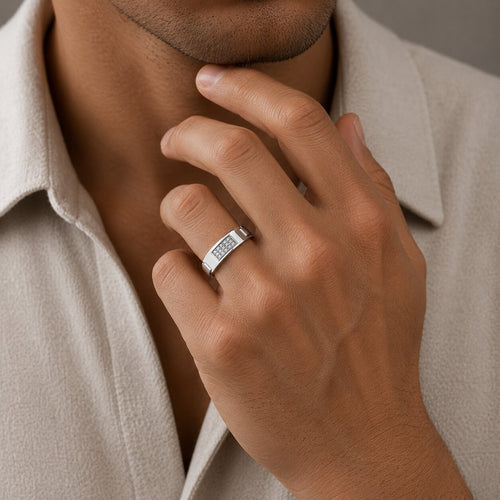 0.15 Carat Round Cut Lab Grown Cluster Diamond Classic Mens Signet Ring