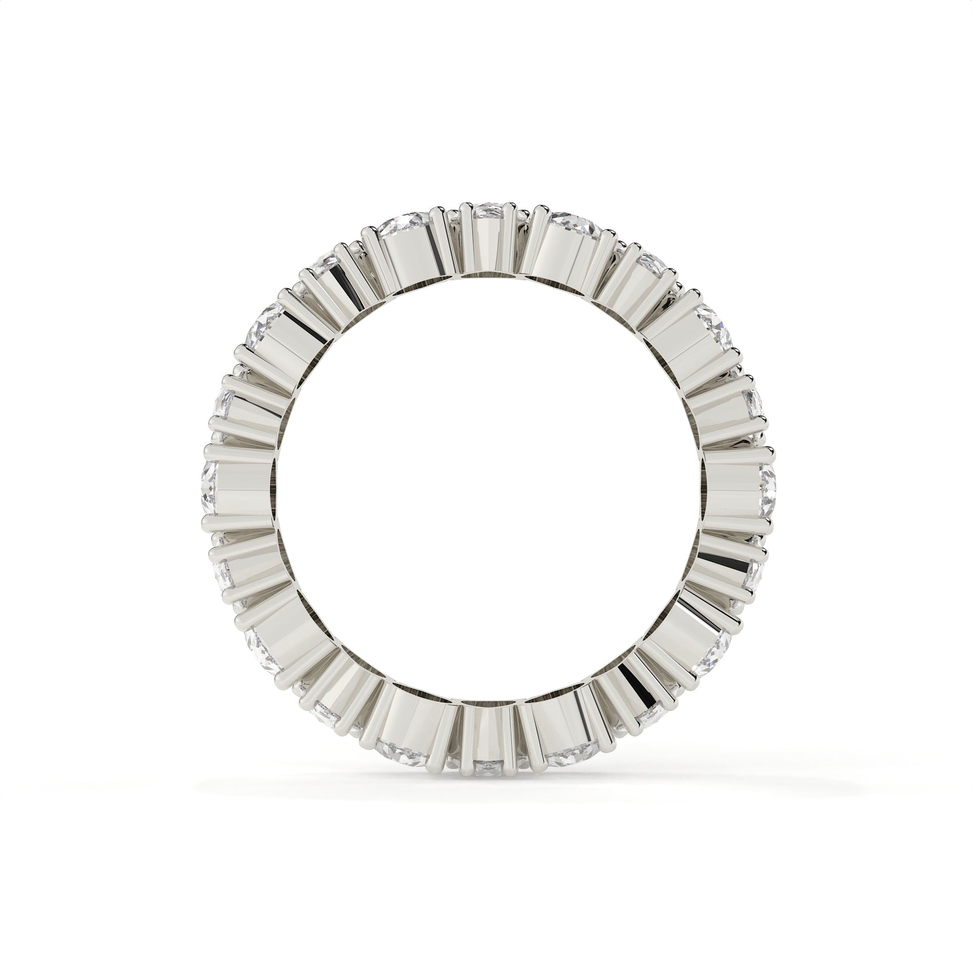 Silver ring with a diamond band on a white background