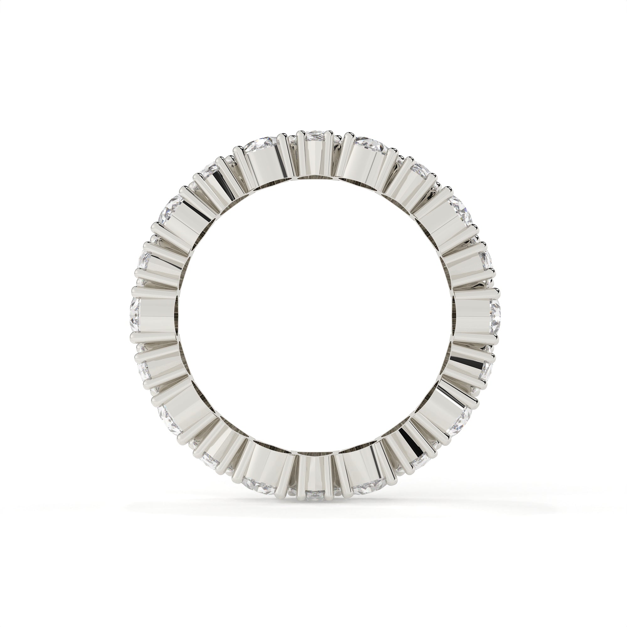 Silver ring with a diamond band on a white background