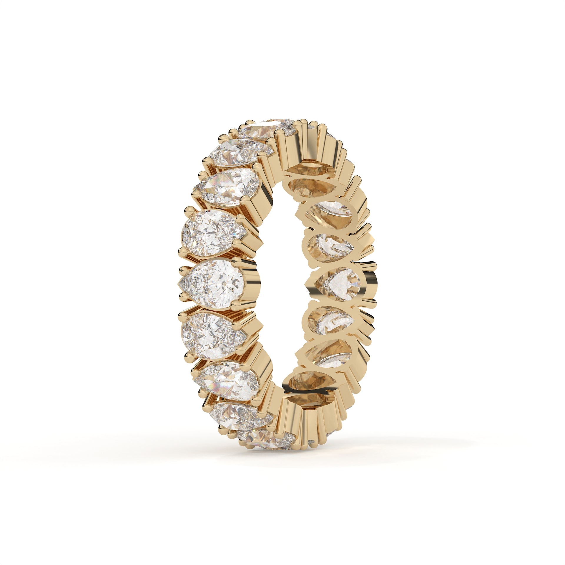 Gold ring with diamonds on a white background