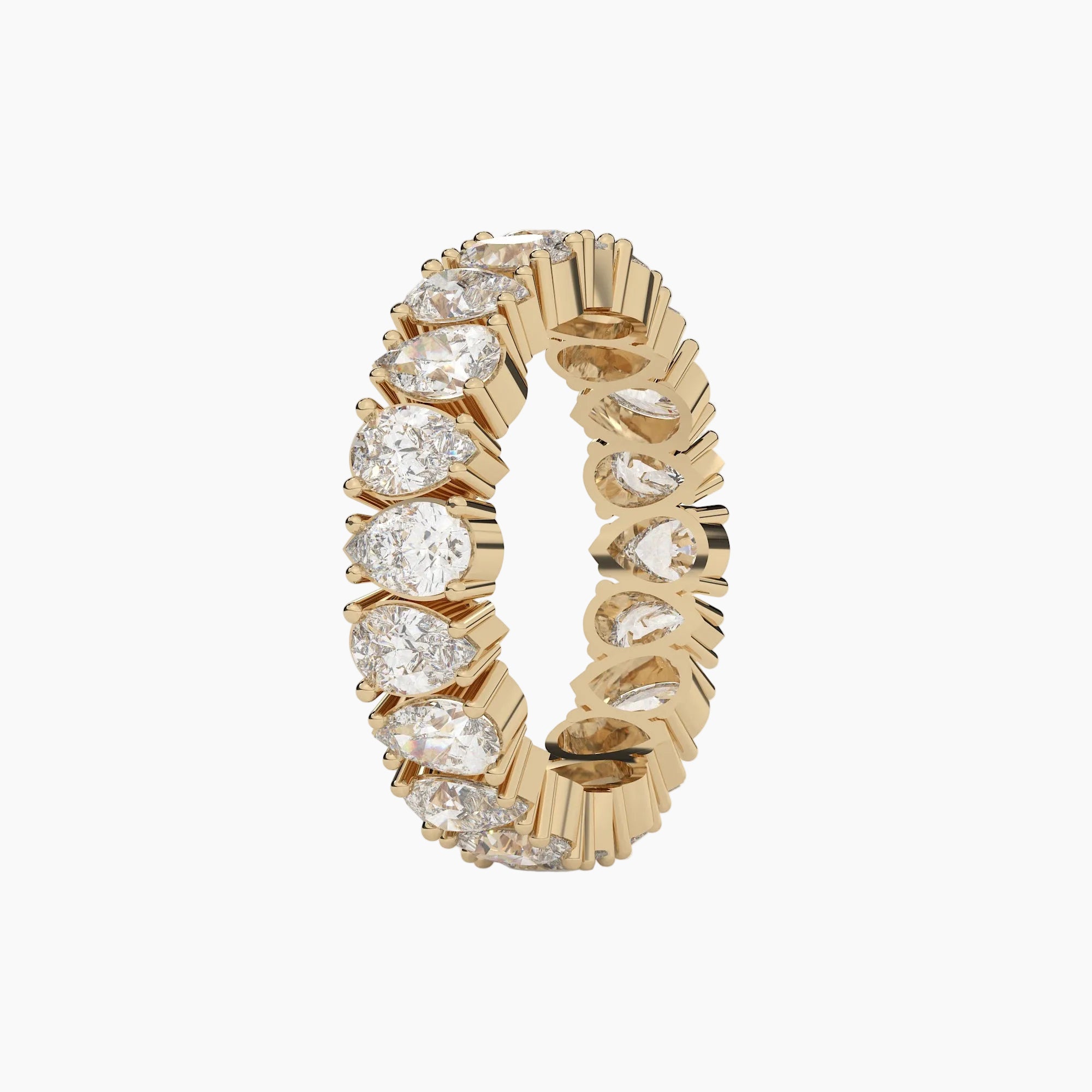 Gold ring with diamonds on a white background