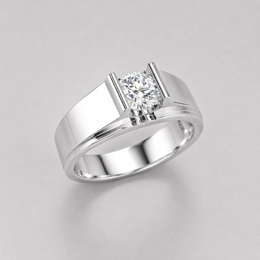1.25 Carat Round Cut Lab Grown Diamond Men Bar Set Solitaire Ring