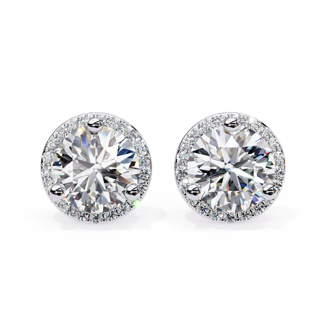 2 Carat Halo Lab Grown Round Diamond Push Back Earrings