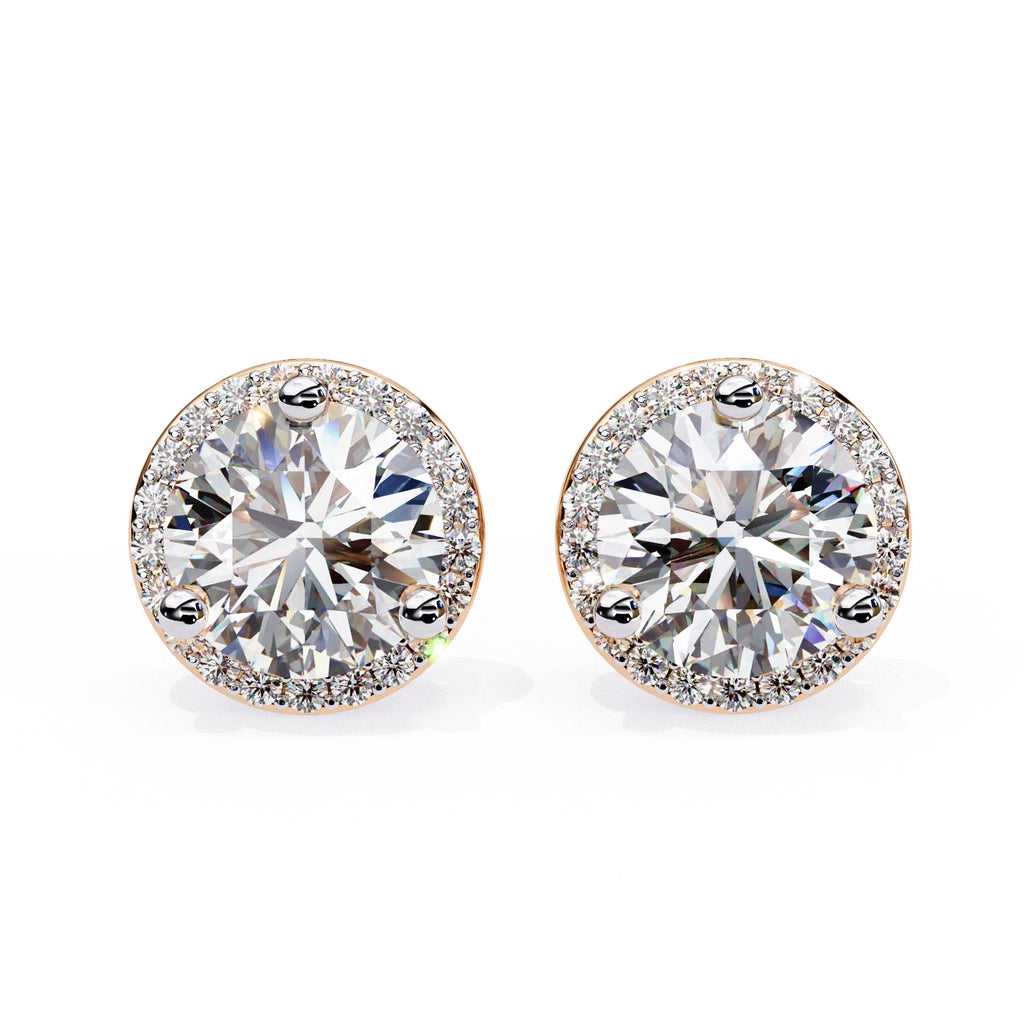 Round Cut Lab Diamond Halo Stud Earrings