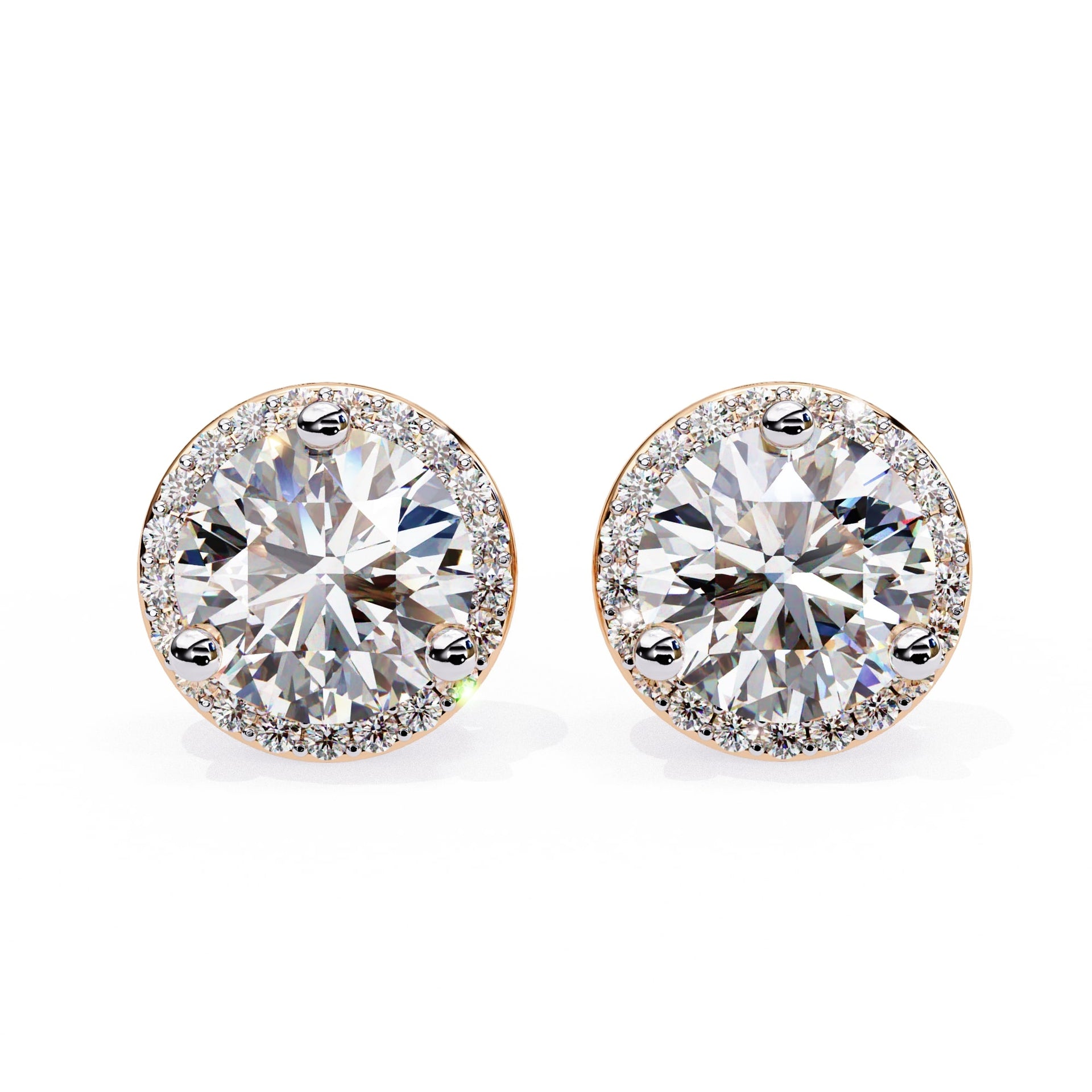 Round Cut Lab Diamond Halo Stud Earrings