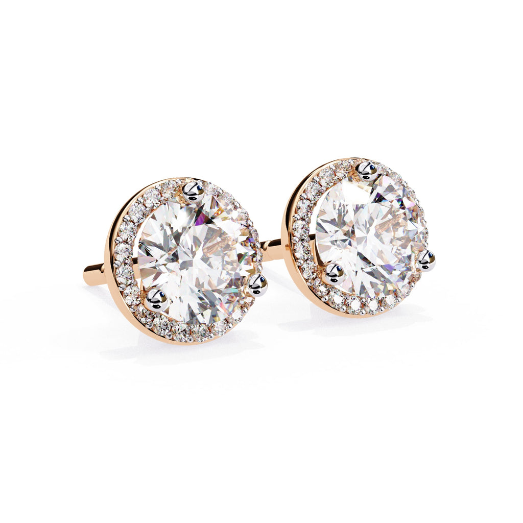 Round Cut Lab Diamond Halo Stud Earrings