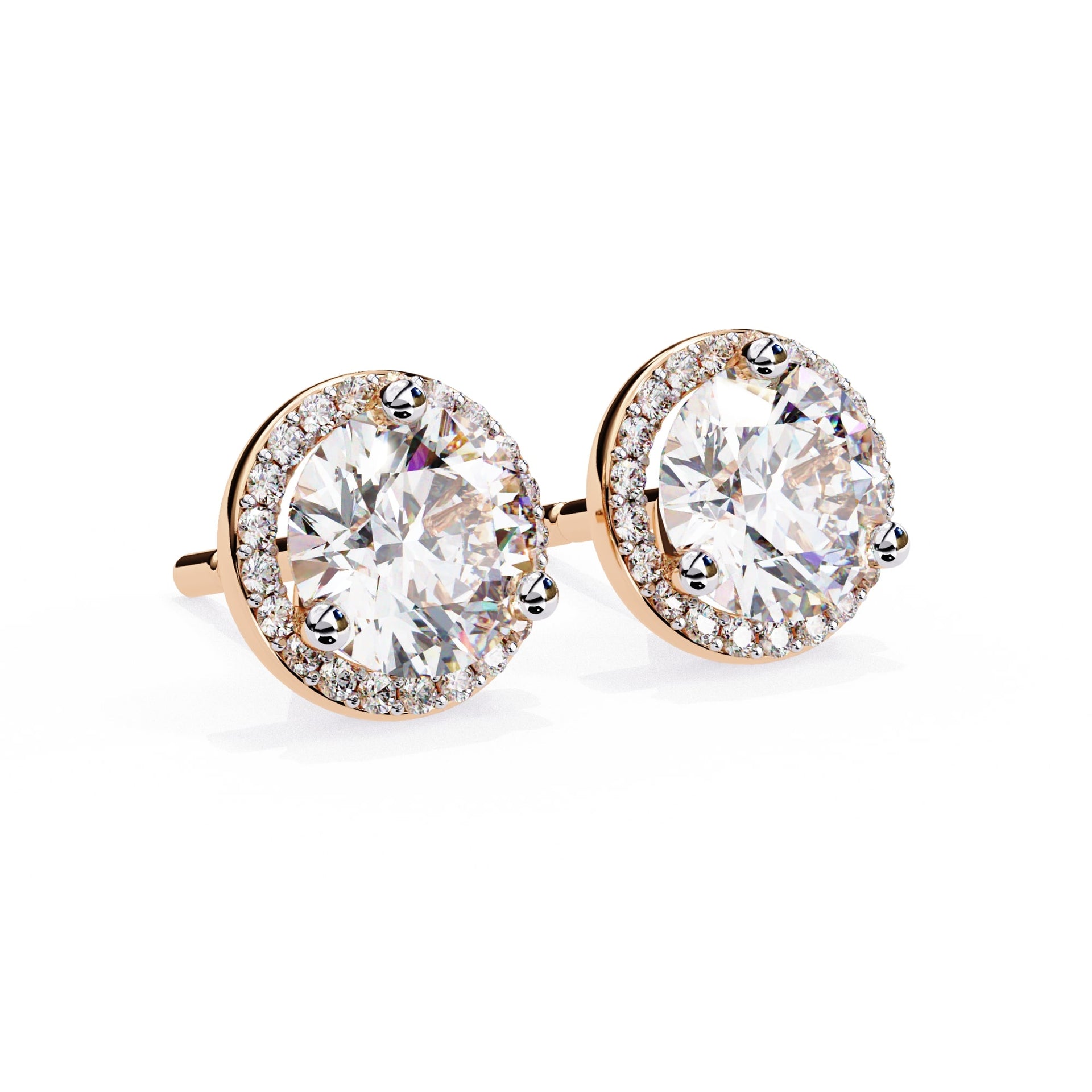 Round Cut Lab Diamond Halo Stud Earrings
