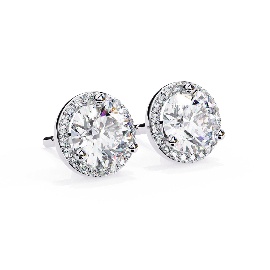 Round Cut Lab Diamond Halo Stud Earrings