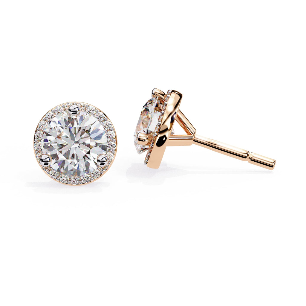 Round Cut Lab Diamond Halo Stud Earrings