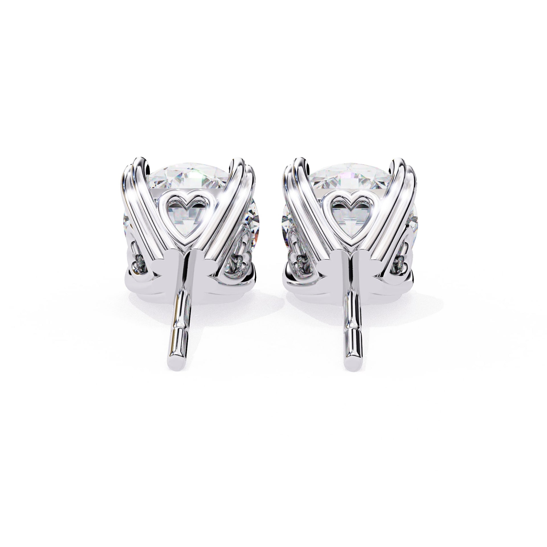 Round Cut Lab Grown Diamond Earrings With 4 Heart Prongs