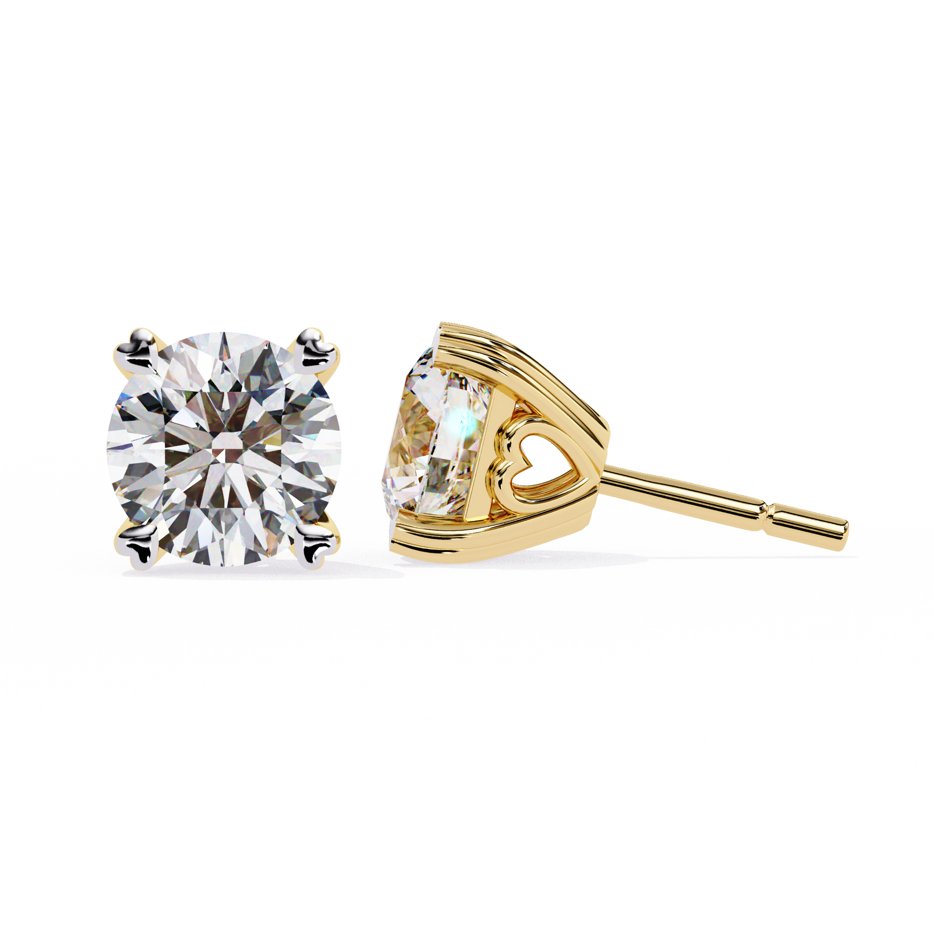 Round Cut Lab Grown Diamond Earrings With 4 Heart Prongs