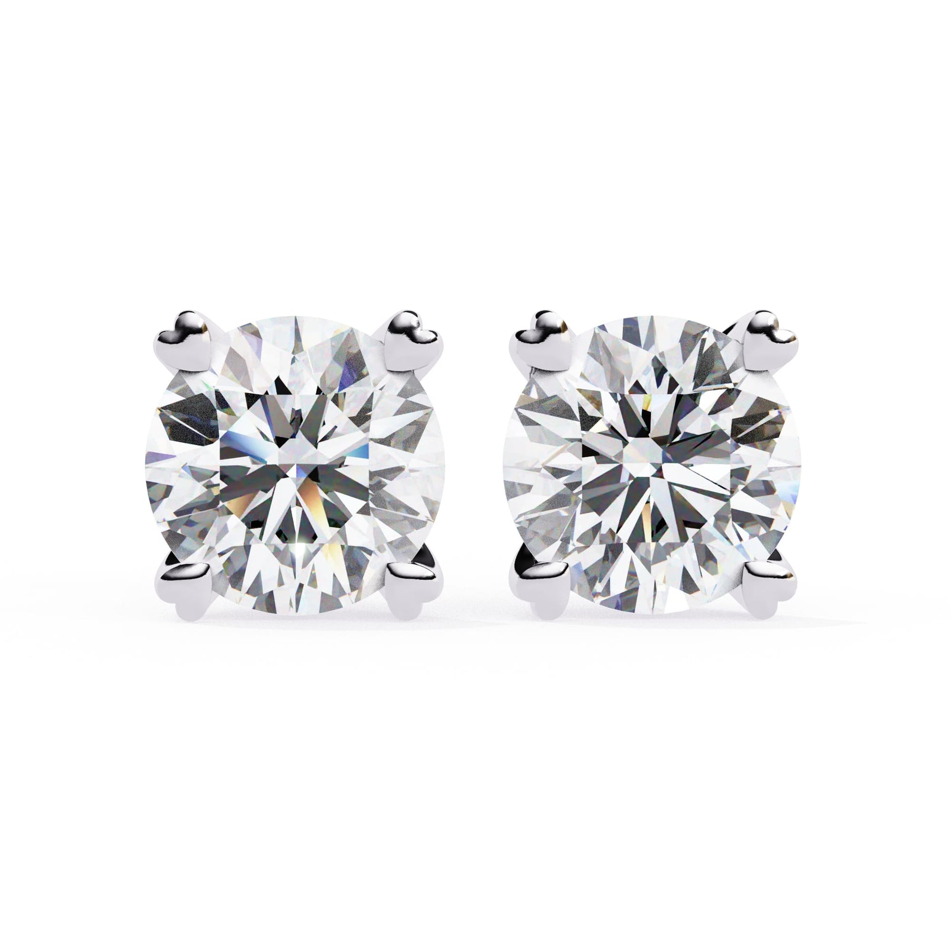 Round Cut Lab Grown Diamond Earrings With 4 Heart Prongs