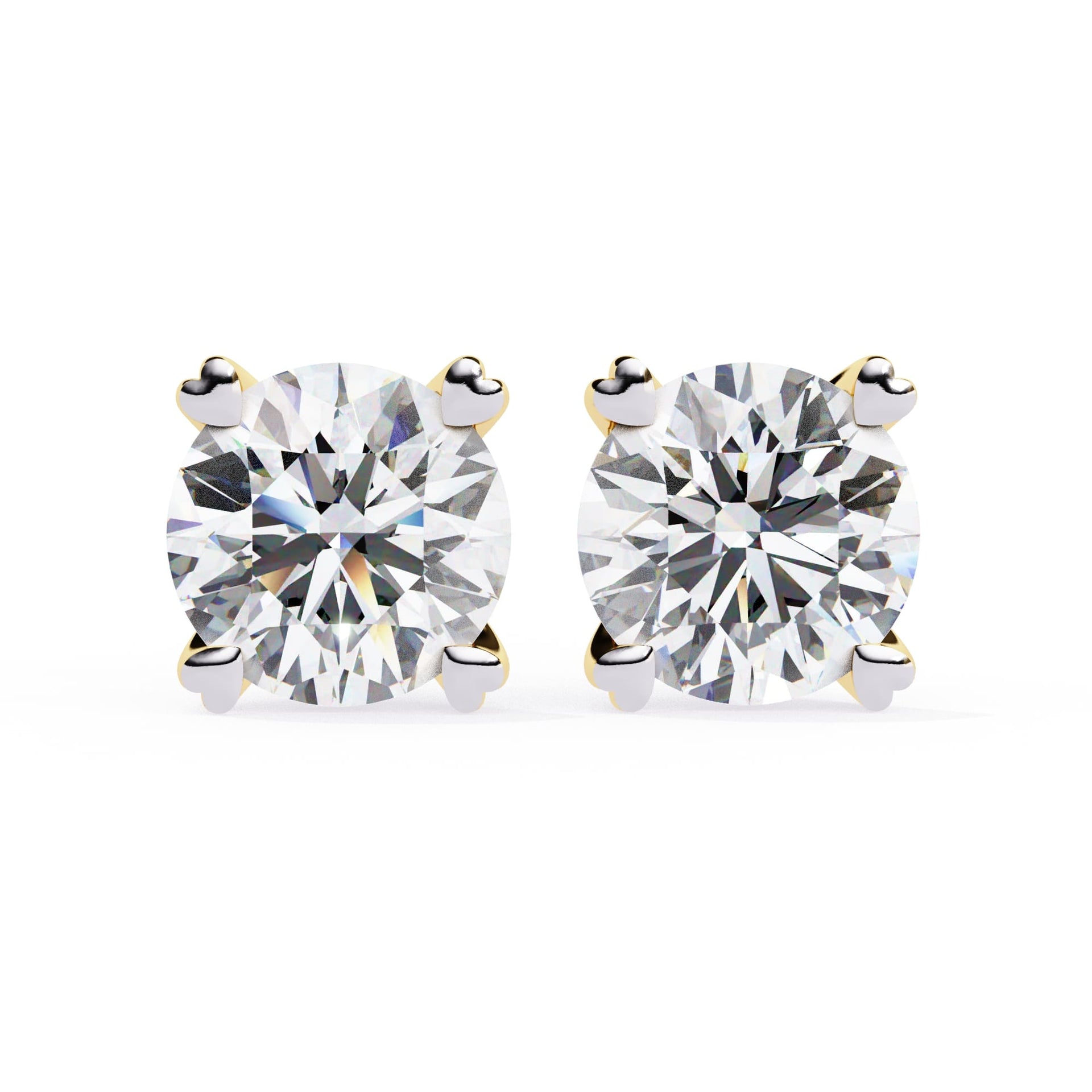 Round Cut Lab Grown Diamond Earrings With 4 Heart Prongs