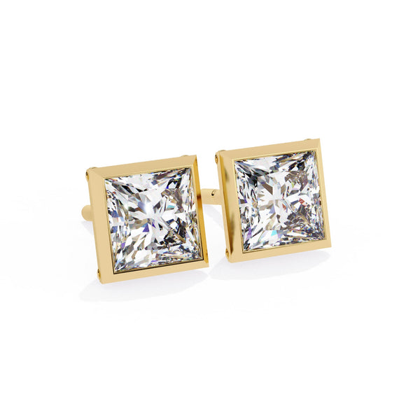 Bezel Set Princess Diamond Stud Earrings