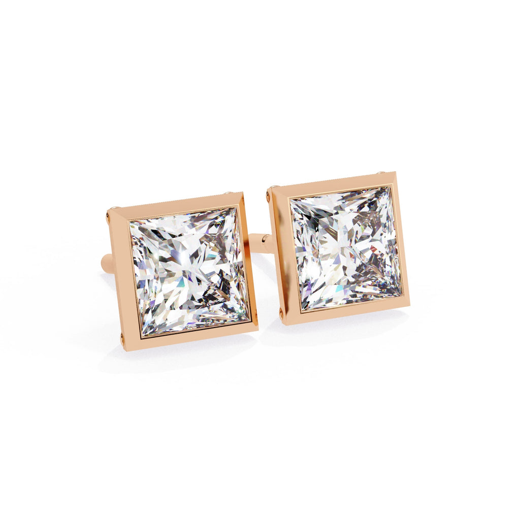 Bezel Set Princess Diamond Stud Earrings