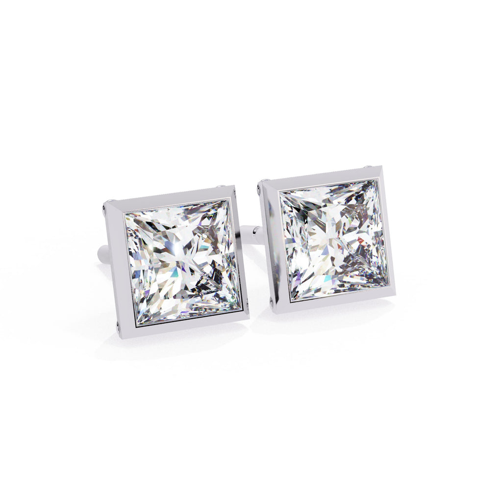 Bezel Set Princess Diamond Stud Earrings