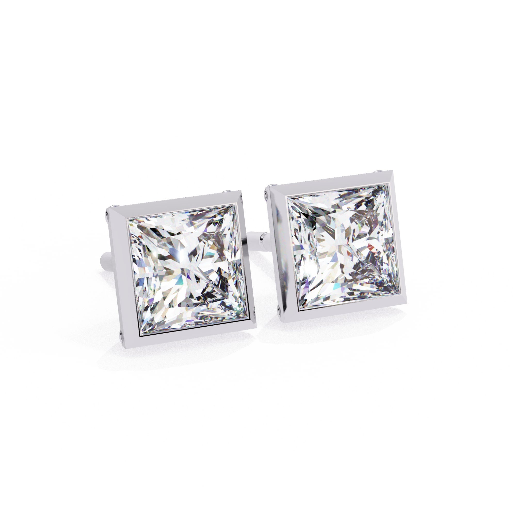 Bezel Set Princess Diamond Stud Earrings