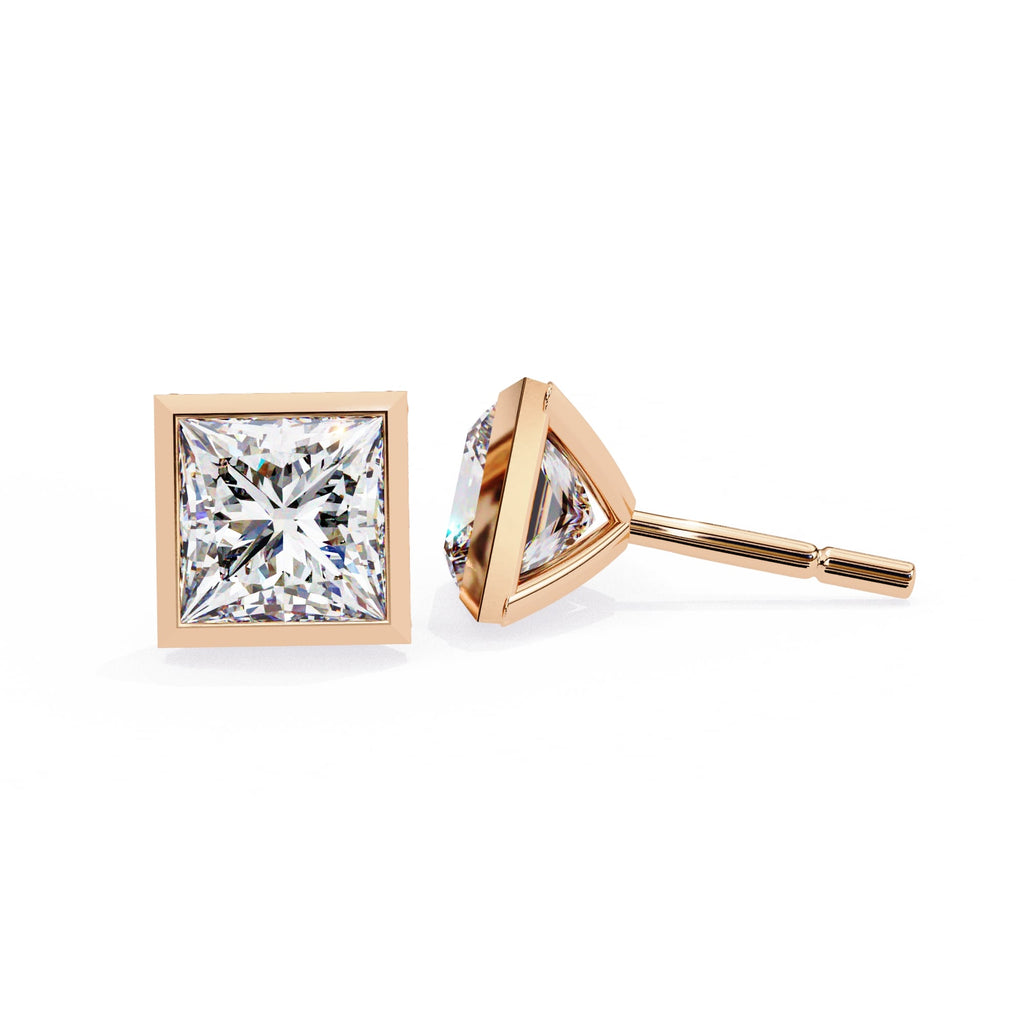 Bezel Set Princess Diamond Stud Earrings