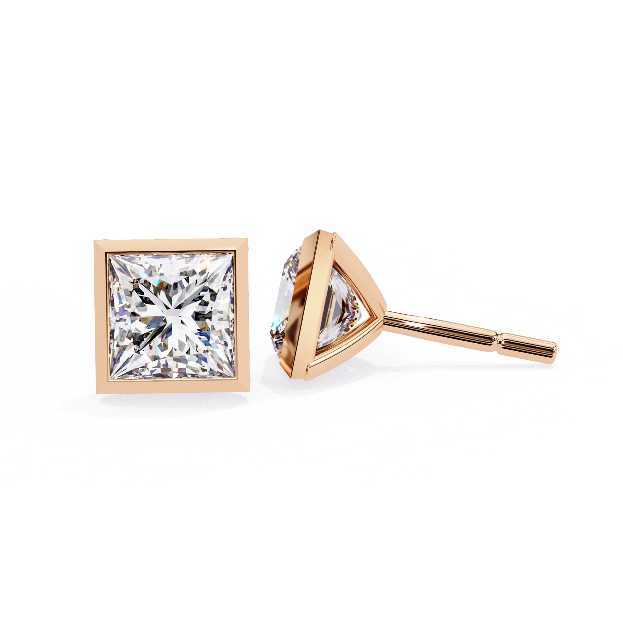 Bezel Set Princess Diamond Stud Earrings