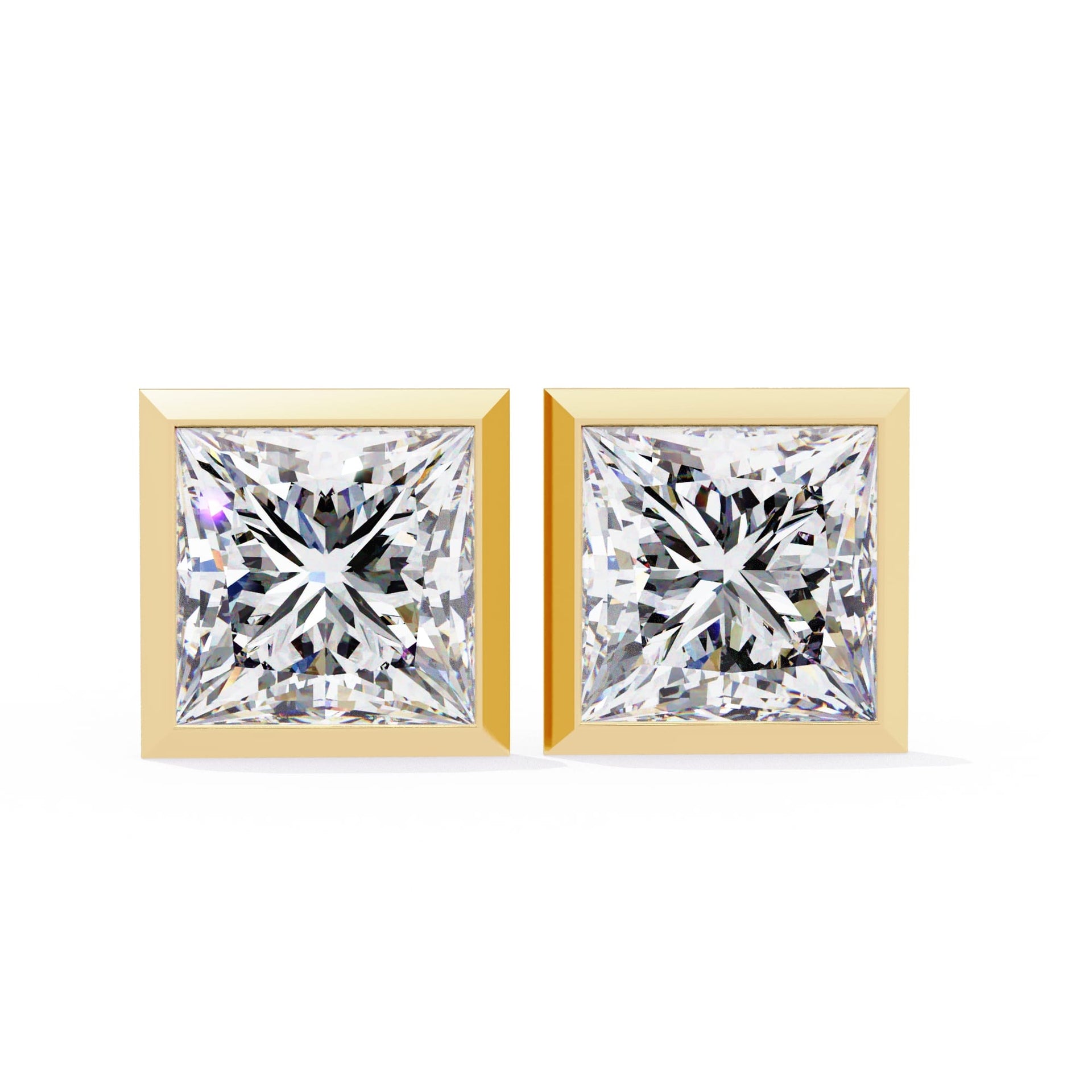 Bezel Set Princess Diamond Stud Earrings