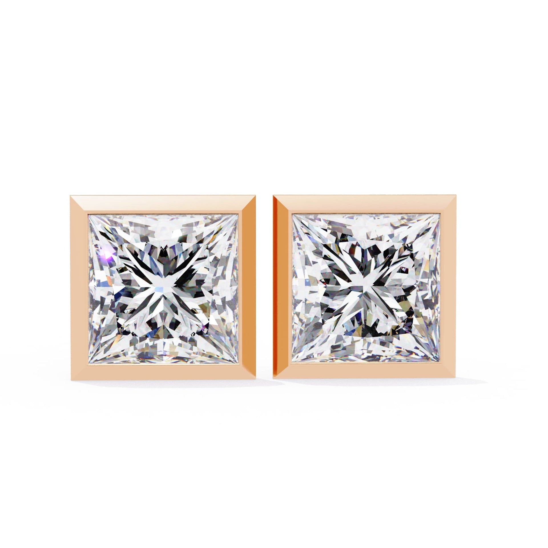 Bezel Set Princess Diamond Stud Earrings