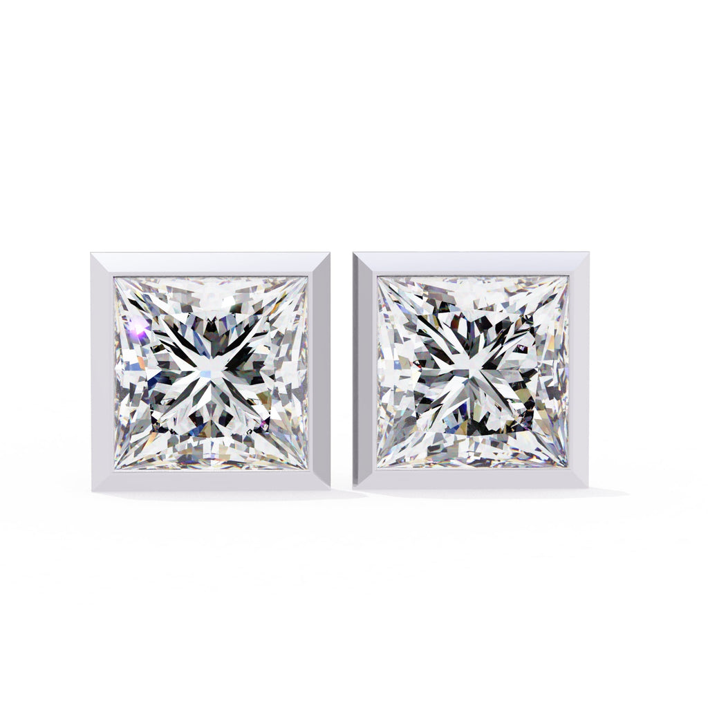 1.77 Carat Bezel Set Princess Diamond Stud Earrings
