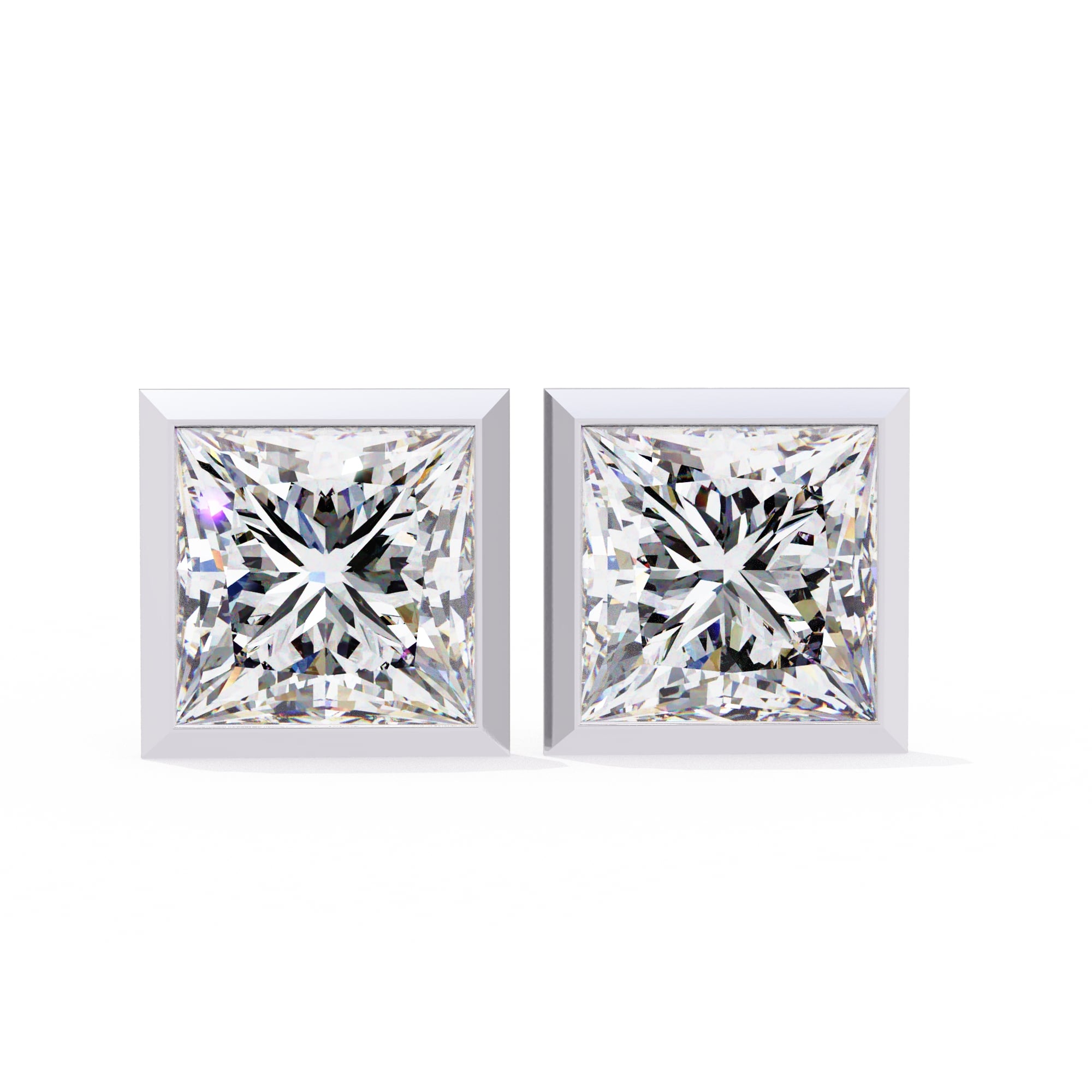 Bezel Set Princess Diamond Stud Earrings