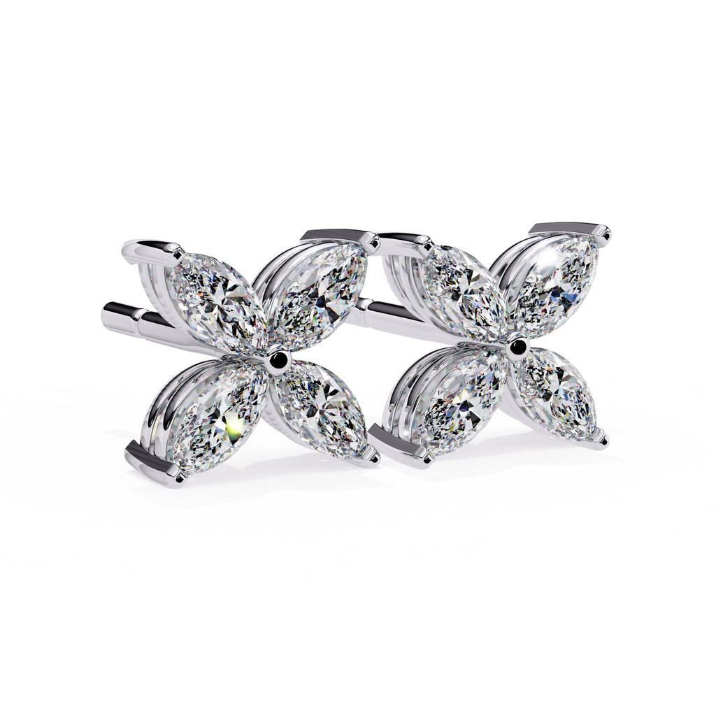 Marquise Cut Diamond Floral Stud Earrings
