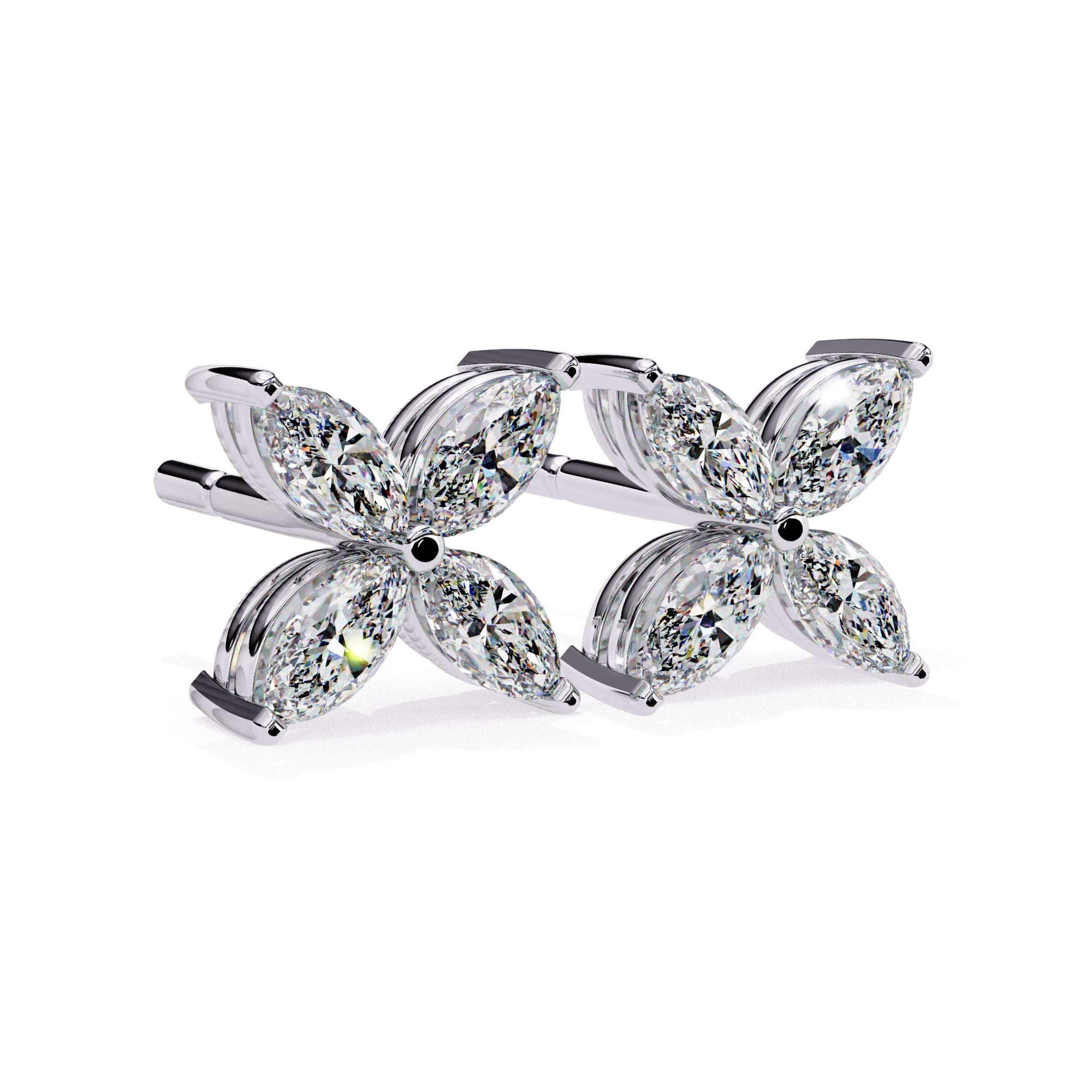 Marquise Cut Diamond Floral Stud Earrings