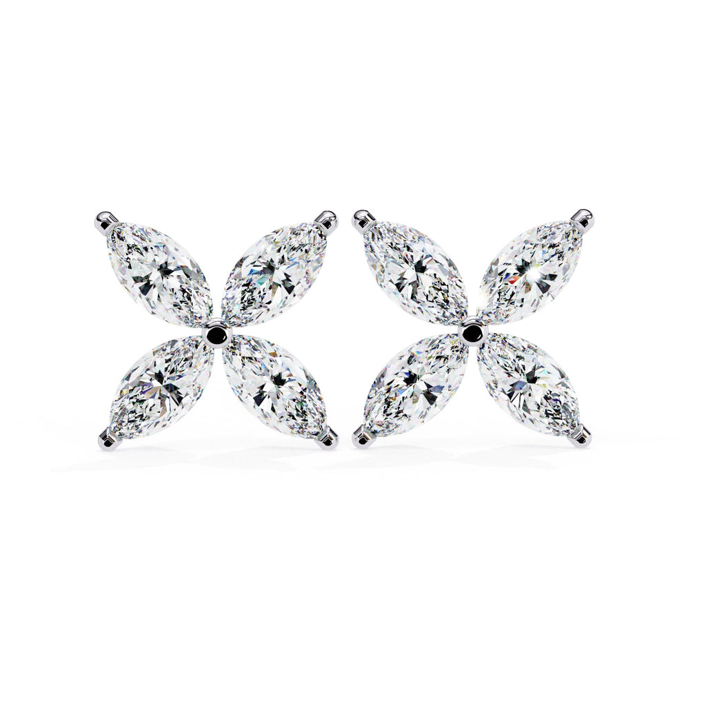 Marquise Cut Diamond Floral Stud Earrings