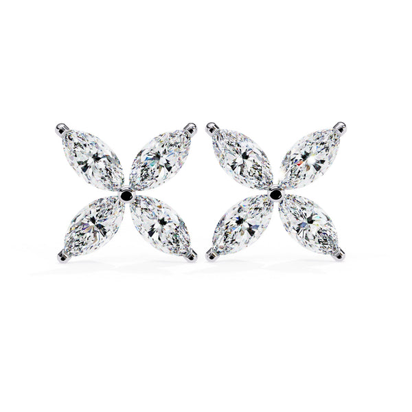 Marquise Cut Diamond Floral Stud Earrings