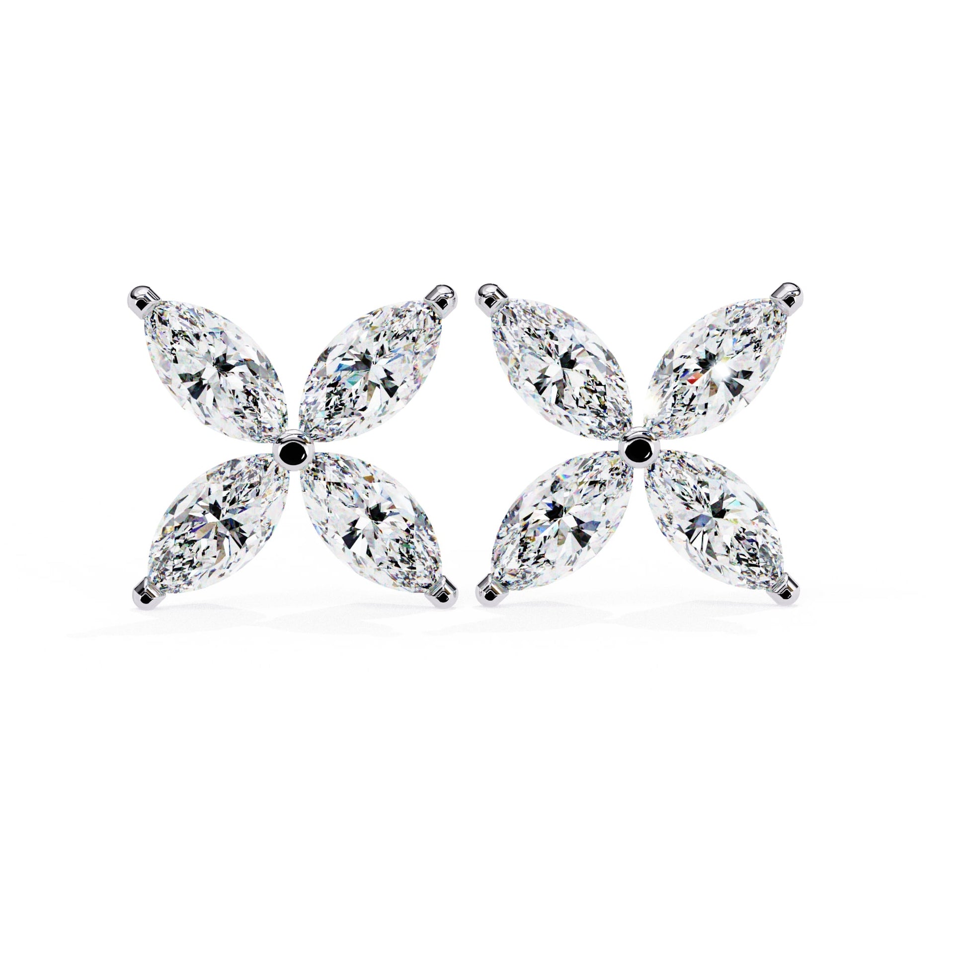 Marquise Cut Diamond Floral Stud Earrings