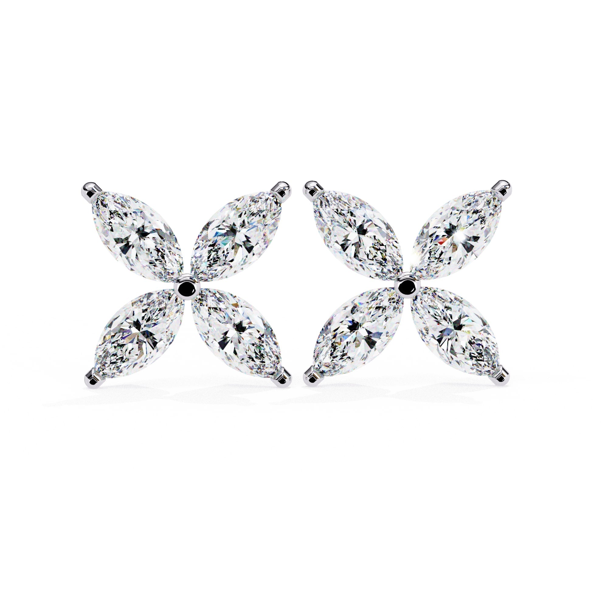 Marquise Cut Diamond Floral Stud Earrings