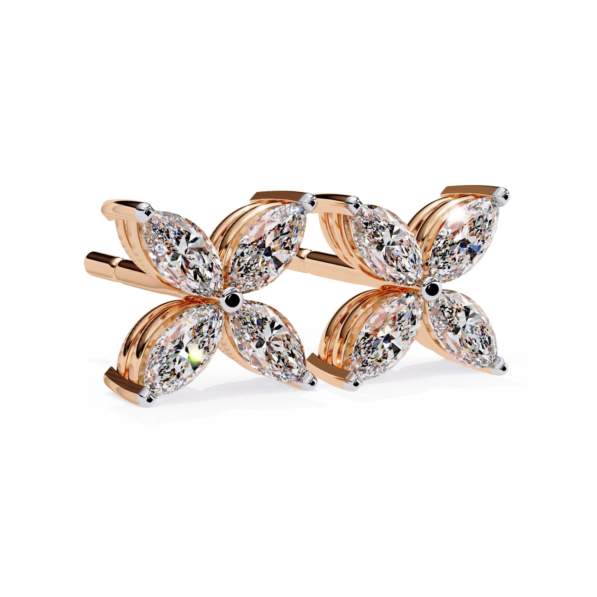 Marquise Cut Diamond Floral Stud Earrings