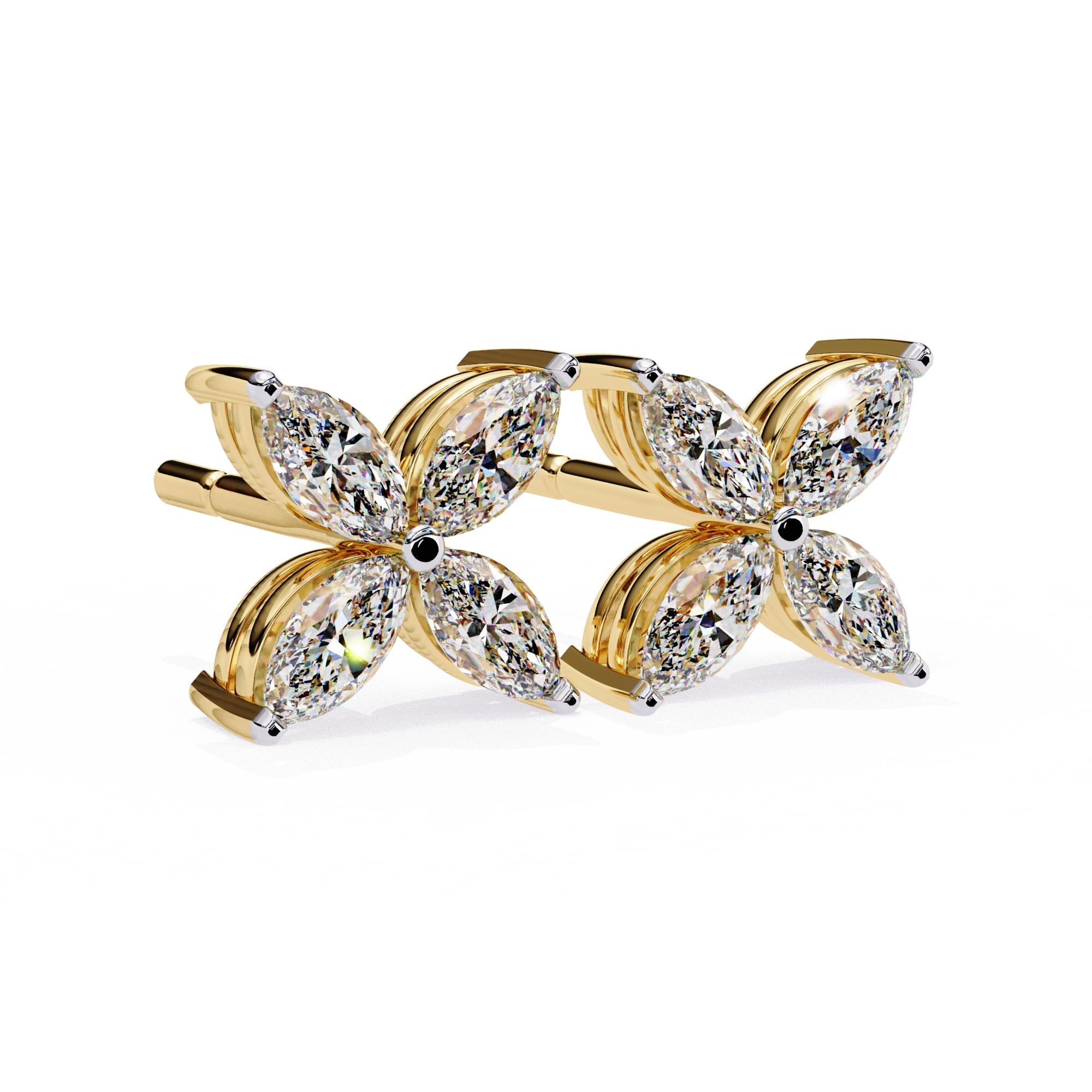 Marquise Cut Diamond Floral Stud Earrings