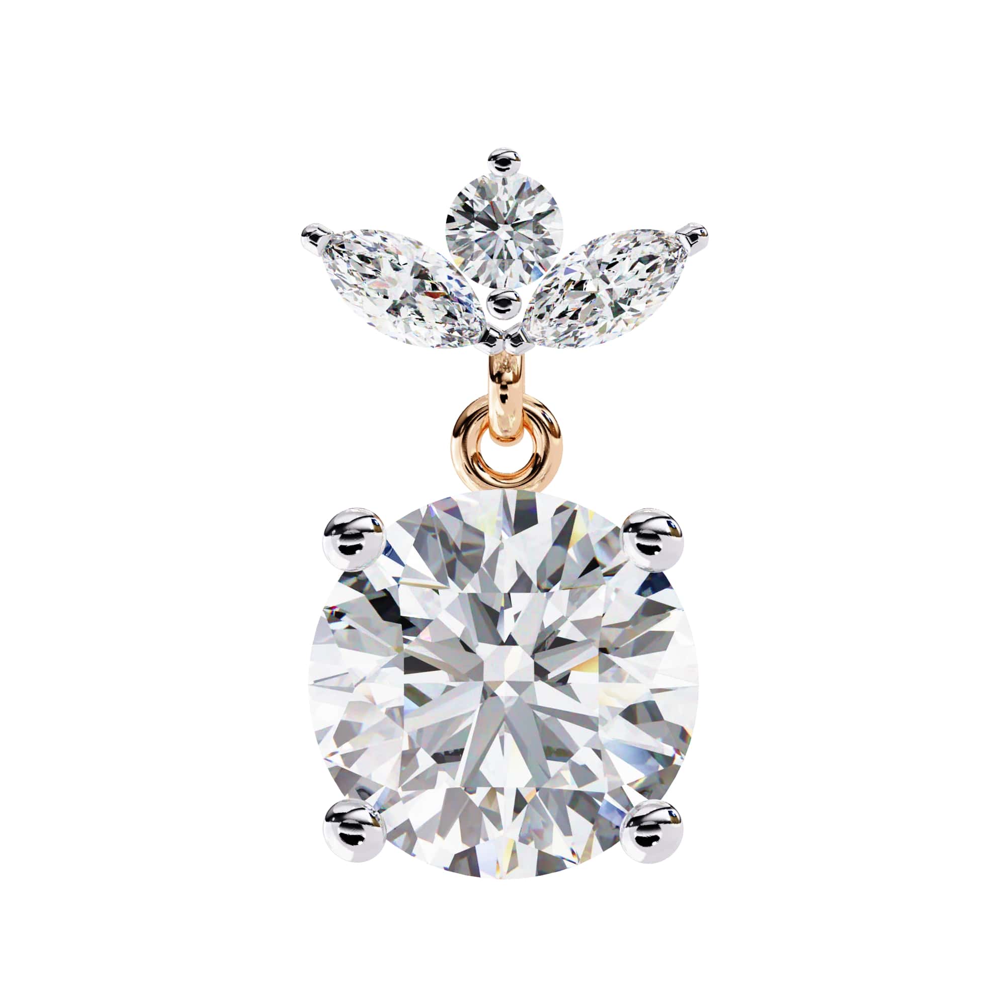 Round And Marquise Cut Diamond Drop Earrings