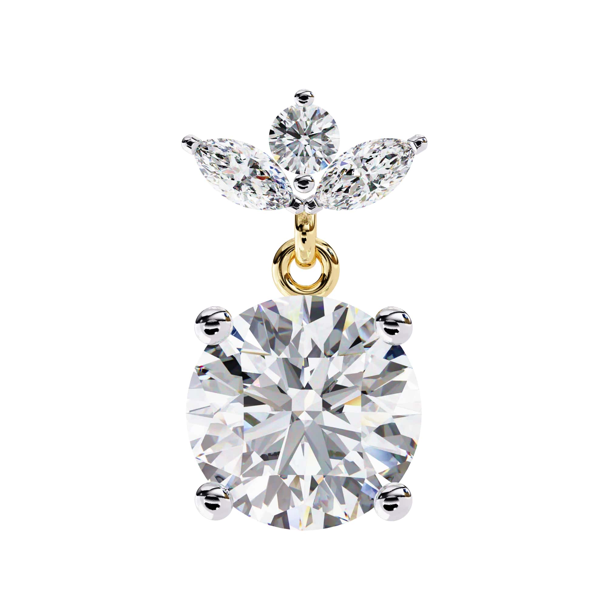 Round And Marquise Cut Diamond Drop Earrings