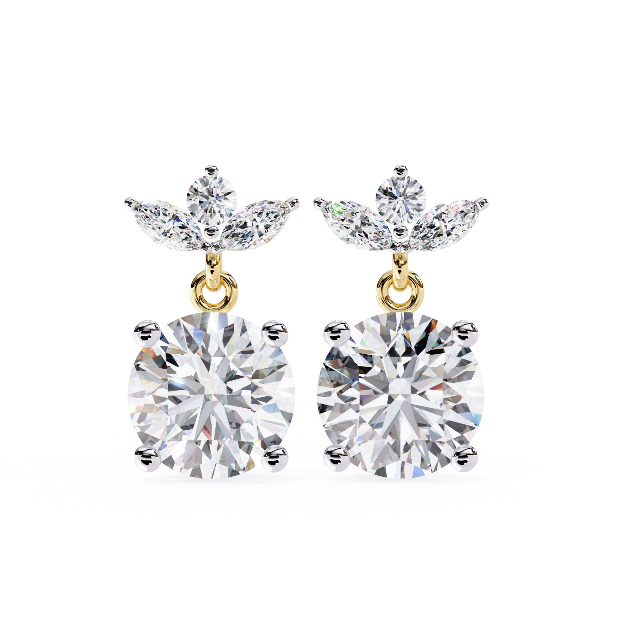 Round And Marquise Cut Diamond Drop Earrings