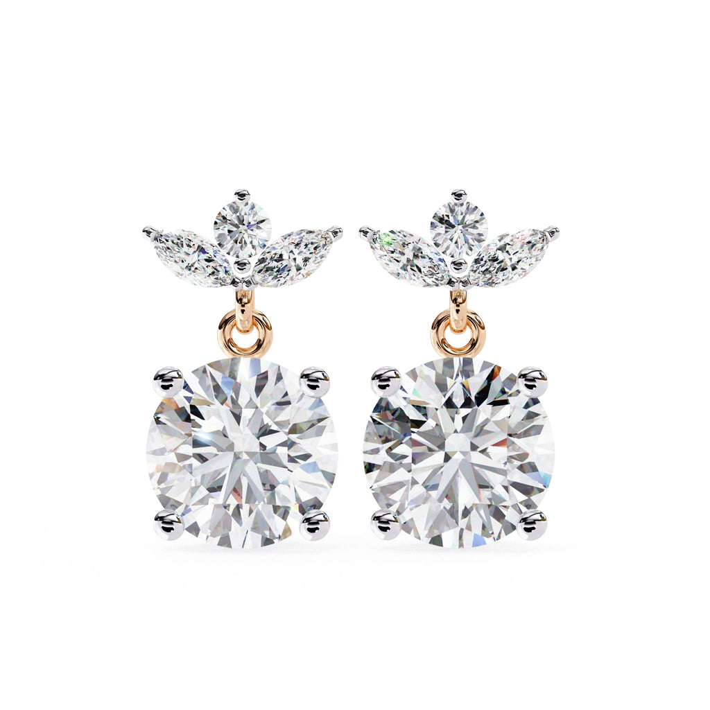 Round And Marquise Cut Diamond Drop Earrings