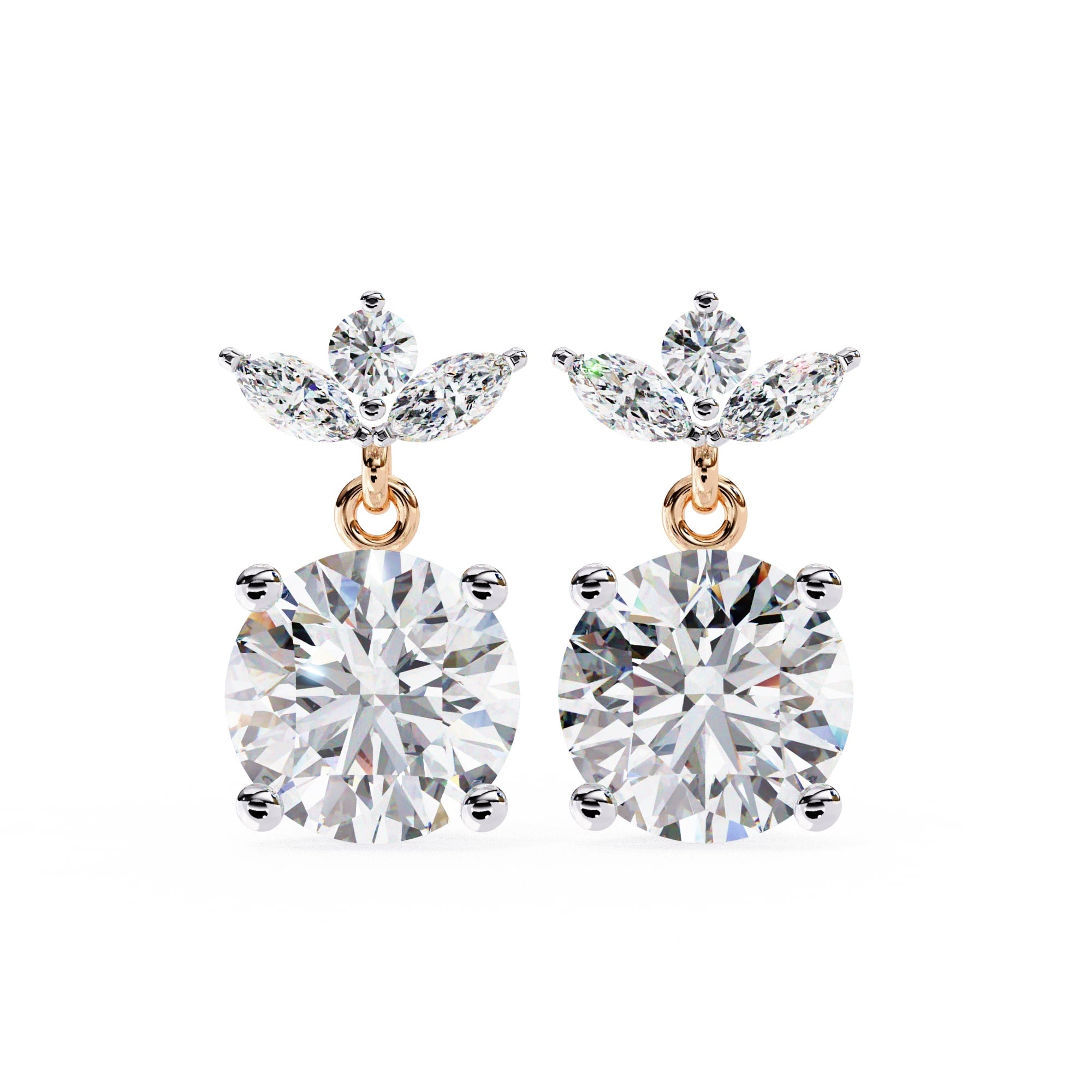 Round And Marquise Cut Diamond Drop Earrings