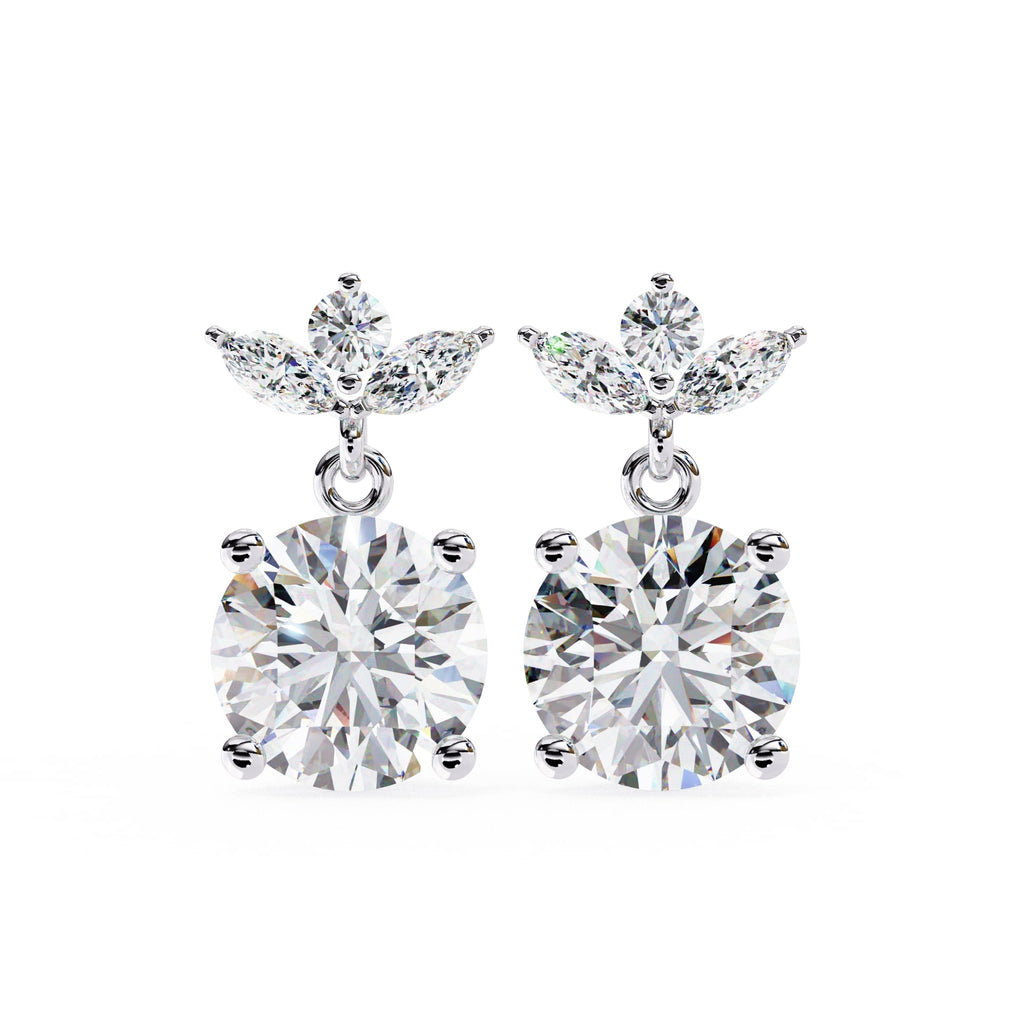 Round And Marquise Cut Diamond Drop Earrings
