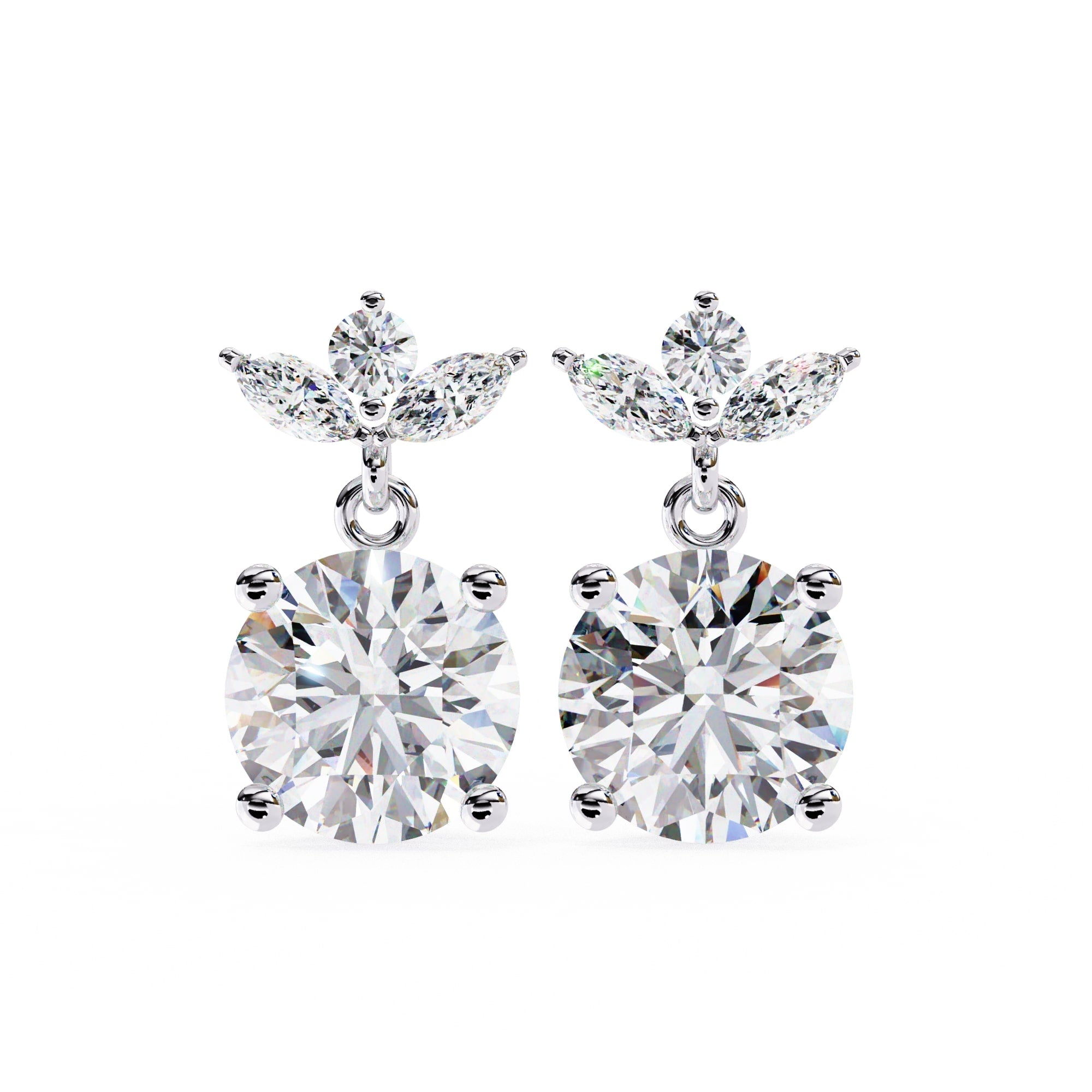 Round And Marquise Cut Diamond Drop Earrings