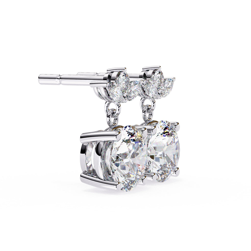 Round And Marquise Cut Diamond Drop Earrings