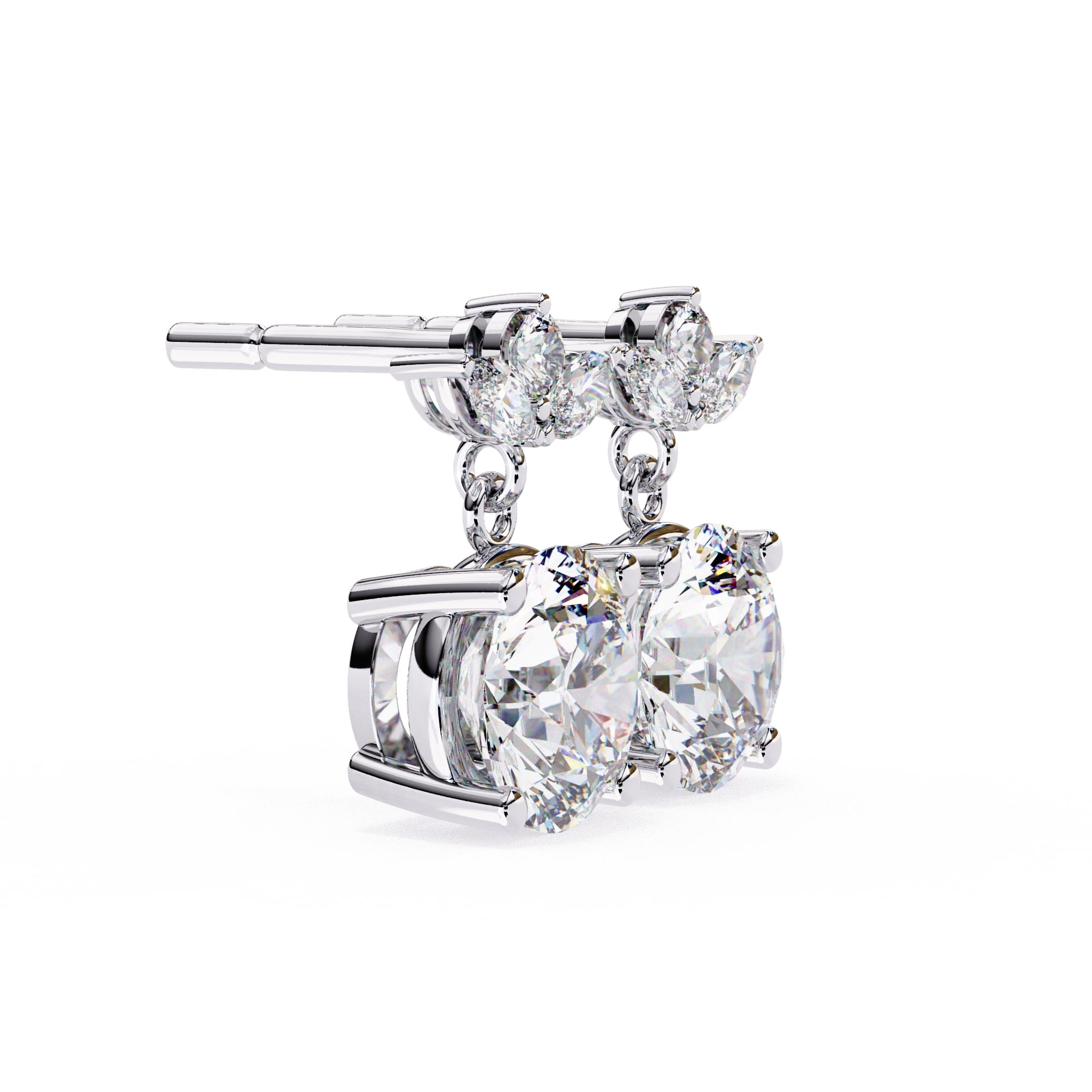 Round And Marquise Cut Diamond Drop Earrings