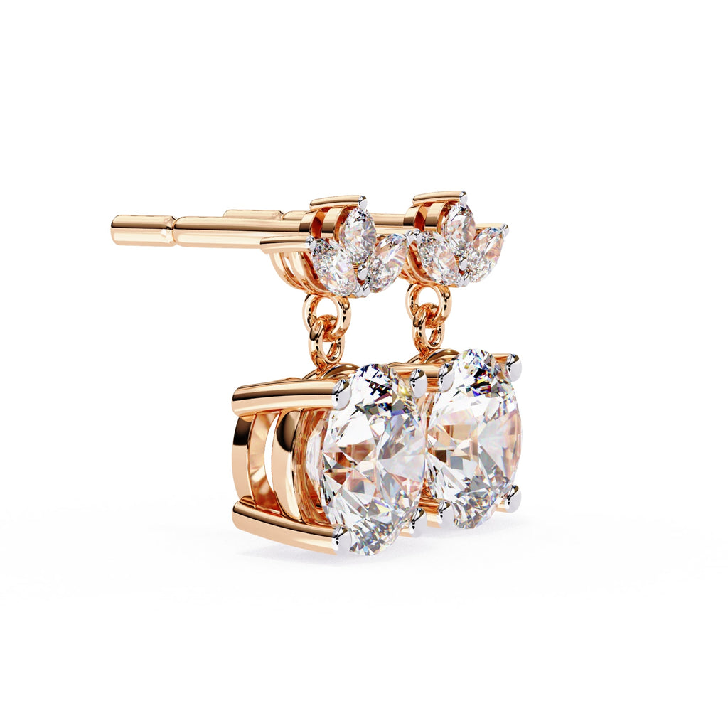 Round And Marquise Cut Diamond Drop Earrings