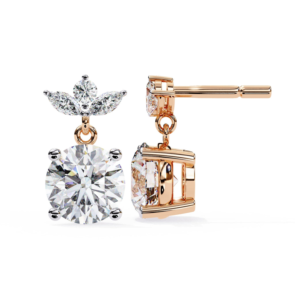 Round And Marquise Cut Diamond Drop Earrings