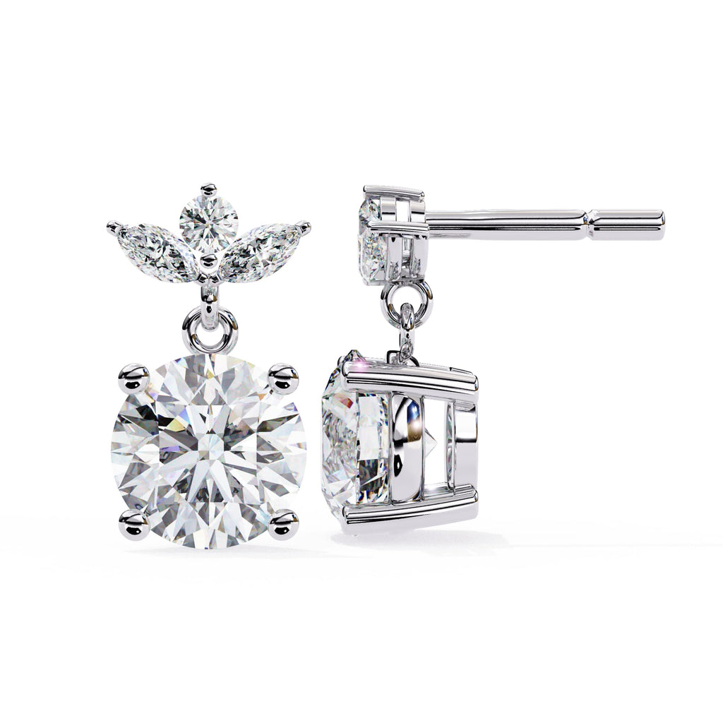Round And Marquise Cut Diamond Drop Earrings